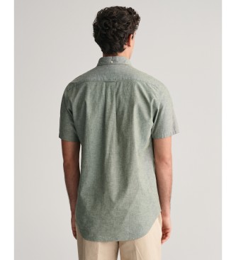 Gant para hombre. 3240101 Camisa Regular Fit de manga corta en algodón y lino verde (S), Casual 3