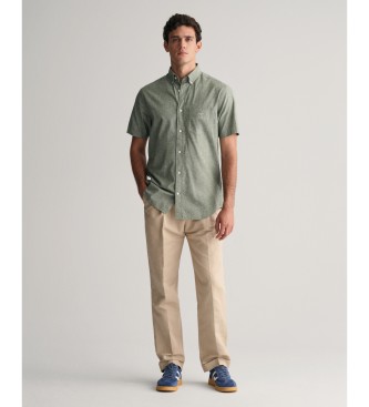 Gant para hombre. 3240101 Camisa Regular Fit de manga corta en algodón y lino verde (S), Casual 4