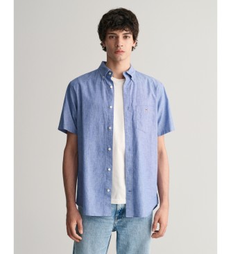 Gant Para Hombre. 3240101 Camisa Regular Fit De Manga Corta En AlgodóN Y Lino Azul (M), Casual-image