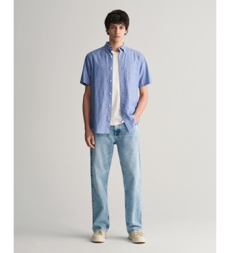 Gant para hombre. 3240101 Camisa Regular Fit de manga corta en algodón y lino azul (M), Casual 3