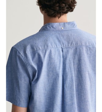 Gant para hombre. 3240101 Camisa Regular Fit de manga corta en algodón y lino azul (M), Casual 4