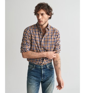 Gant para hombre. 3240194 Camisa Regular Fit De Sarga Ligera A Cuadros marrón (XL), Casual, Algodón, Manga larga