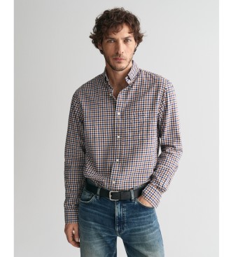 Gant para hombre. 3240193 Camisa Regular Fit De Sarga Ligera A Cuadros Vichy (L), Marrón, Casual, Algodón, Manga larga