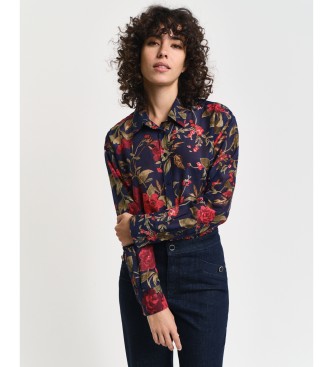 Gant para mujer. 4300419 Camisa Relaxed Fit de seda y algodón con estampado de rosas marino (40), Casual, Manga larga