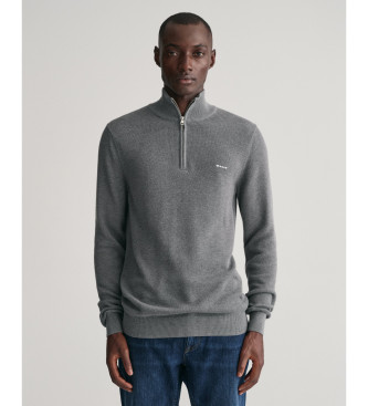 Gant para hombre. 8040523 Jersey de piqué de algodón con media cremallera gris (L), Casual, Manga larga