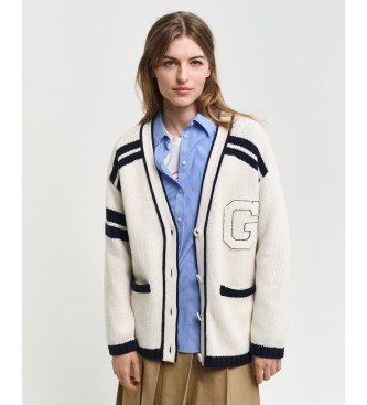 Gant para mujer. 4805281 Cárdigan Con Cuello De Pico Varsity blanco (XS), Casual, Algodón Orgánico, Sostenible