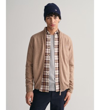 Gant para hombre. 87214 Cárdigan de lana de oveja muy fina con cremallera marrón (3XL), Casual, Algodón