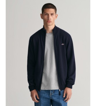 Gant para hombre. 87214 Cárdigan de lana de oveja muy fina con cremallera marino (M), Casual, Algodón