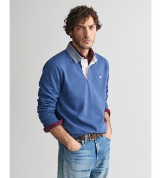 Gant para hombre. 2004082 Polo de cambray azul (M), Casual, Algodón, Manga larga
