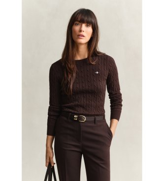 Gant Jersey de cuello redondo y punto de ochos en algodón elástico marrón