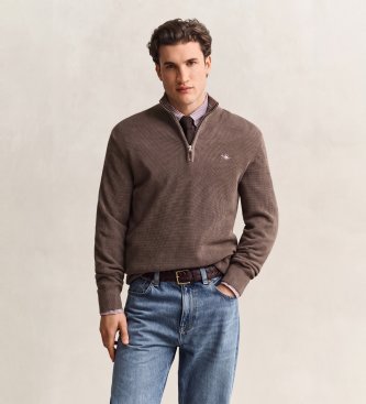 Gant Marron Pull Mit Halbem Reißverschluss Aus Strukturiertem Strick - Bild 3