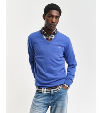 Gant para hombre. 87212 Jersey de cuello de pico en lana de oveja muy fina azul (L), Casual