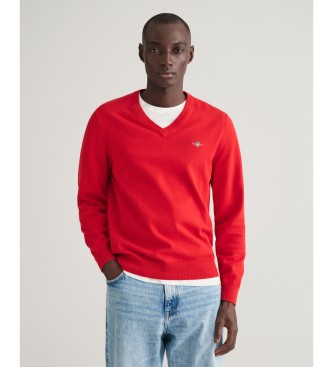 Gant para hombre. 8030562 Jersey clásico con cuello de pico rojo (M), Casual, Algodón