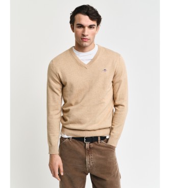 Gant para hombre. 8030562 Jersey de cuello de pico y algodón clásico beige (3XL), Casual