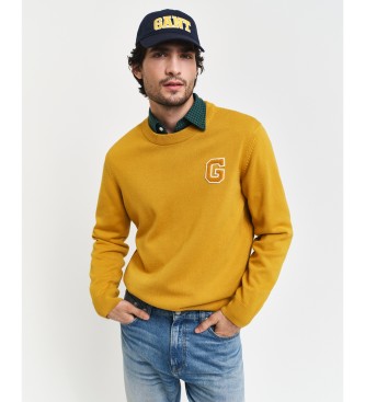 Gant para hombre. 8030221 Jersey de cuello redondo con insignia amarillo (XL), Casual, Algodón