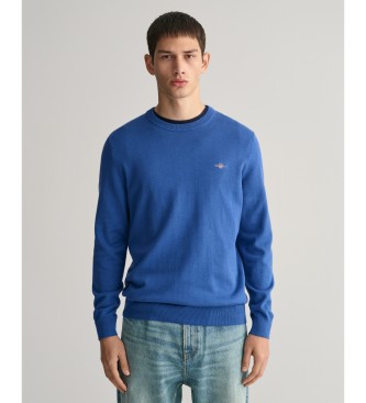 Gant para hombre. 8030561 Jersey de cuello redondo de algodón clásico azul (L), Casual