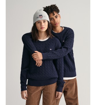 Gant unisex för barn. 984047 Shield Teens marinblå stickad bomullströja med rund halsringning och åttor (9/10años= 134/140cm), Casual, Lång