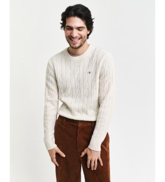 Gant para hombre. 8050213 Jersey de cuello redondo y punto de ochos en lana de oveja blanco (XL), Casual