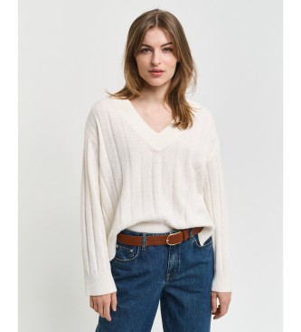 Gant para mujer. 4805283 Jersey De Lana Con Cuello De Pico Y Canalé Ancho blanco (S), Casual