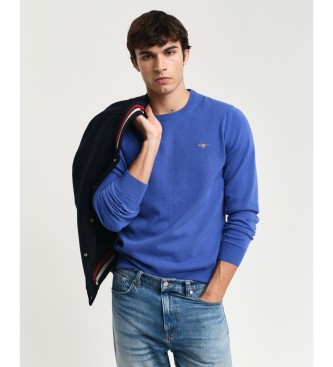 Gant para hombre. 87211 Jersey de lana de oveja muy fina con cuello redondo azul (3XL), Casual