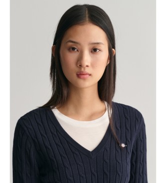 Gant para mujer. 4800101 Jersey de punto de ochos con cuello de pico en algodón elástico marino (S), Casual, Manga larga 2