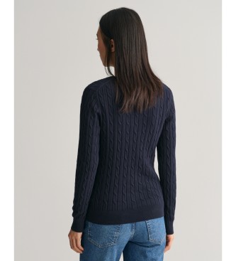 Gant para mujer. 4800101 Jersey de punto de ochos con cuello de pico en algodón elástico marino (S), Casual, Manga larga 3