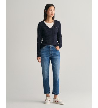 Gant para mujer. 4800101 Jersey de punto de ochos con cuello de pico en algodón elástico marino (S), Casual, Manga larga 4