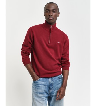 Gant para hombre. 87213 Jersey en lana de oveja muy fina con media cremallera rojo (XL), Casual