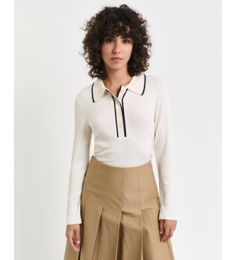 Gant para mujer. 4201269 Polo de manga larga acanalado blanco (XL), Casual, Viscosa