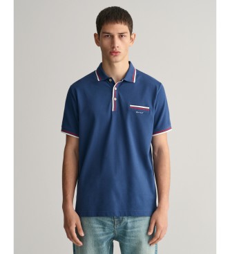 Gant para hombre. 2013042 Polo de piqué con ribete en dos colores azul (XXL), Casual, Algodón, Manga corta
