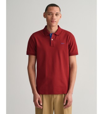 Gant för män. 2062026 Röd pikétröja i kontrastfärg (XL), Casual, Bomull, Klassisk, Kort ärm