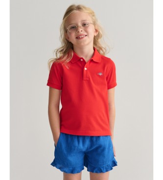 Gant Unisex Para CriançA. 802546 PóLo Pique Escudo Vermelho (3/4AñOs= 98/104Cm), Casual, Manga Curta, AlgodãO OrgâNico, SustentáVel, Moda In-image