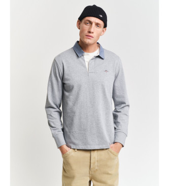 Gant para homem. 2004082 Polo Reg Chambray cinzento pesado (5XL), Casual, Cinza, Algodão, Manga comprida
