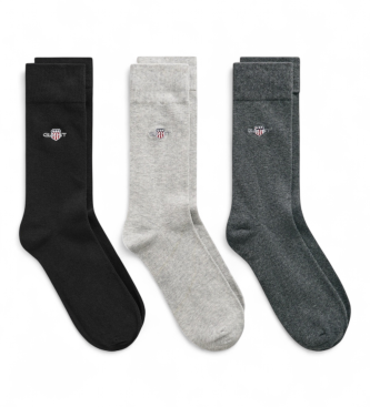 Gant For Man. 9960270 Shield Socks Pack Of 3, Mottled Anthracite Gray (43-45-), Casual, Grey, Cotton