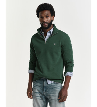 Gant para hombre. 2008005 Sudadera Shield con media cremallera verde (XL), Casual, Algodón