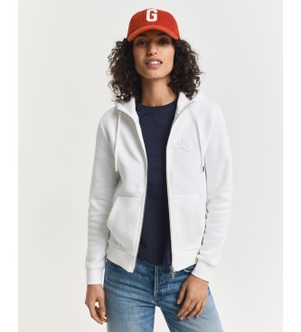 Gant Sudadera con capucha y cremallera Tonal Shield blanco roto