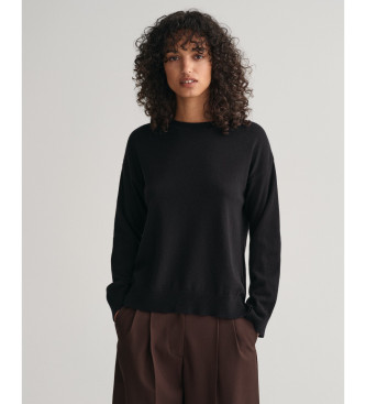 Gant para mujer. 4802120 Jersey de cuello redondo en lana de oveja muy fina negro (XS), Casual, Manga larga