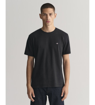 Gant för män. 2003184 T-shirt svart sköld (XXS), Casual, Bomull, Kort ärm