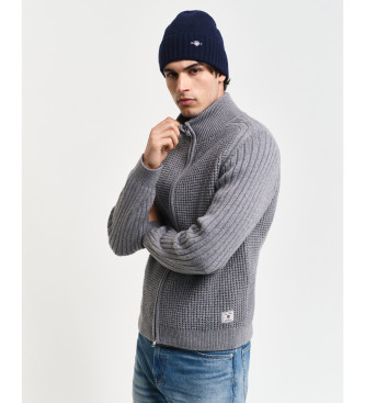 Gant para hombre. 8050222 Cárdigan en mezcla de lana con cremallera y textura gris (XL), Casual, Algodón