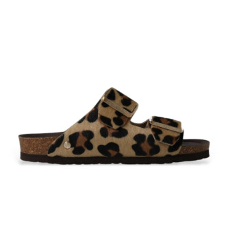 Genuins para mulher. G106251 Sandálias de couro Honolulu castanhas (39), Marrom, Plano, Nenhum, Casual, Animal print