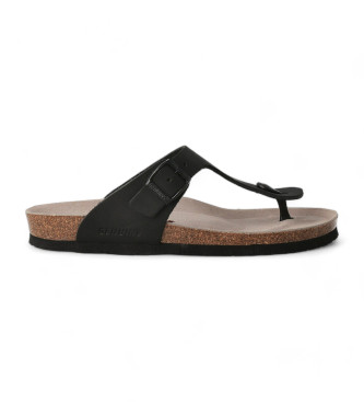 Genuins unisex. G104389 Sandalias de piel Rosas Oiled negro (36), Plano, Ninguno, Casual