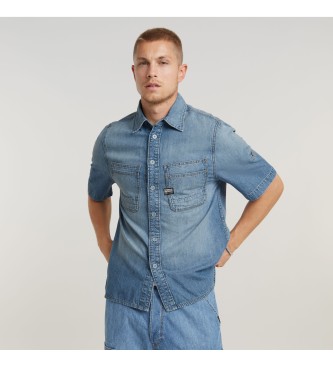 G-Star för män. D24602-D539-G341 Slanted Double Regular Skjorta blå (XL), Casual, Bomull, Kort ärm