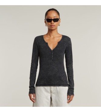 G-Star para mujer. D24656-C773-B564 Top Deep V Overdyed Henley Slim negro (XXS), Casual, Manga larga, Algodón Orgánico, Sostenible