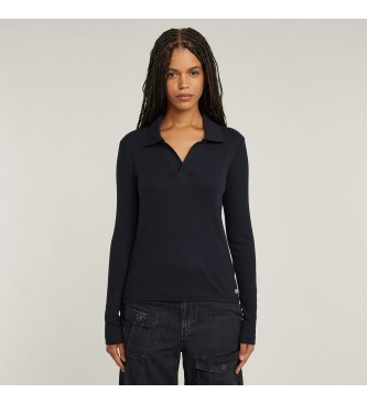 G-Star para mujer. D24513-D527-3873 Polo ajustado acanalado marino (M), Casual, Manga larga, Algodón Orgánico, Sostenible