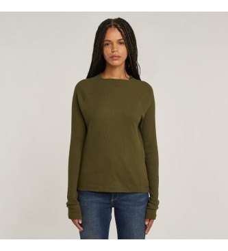 G-Star para mujer. D26411-5268-C744 Camiseta Slim Rib Mock verde (S), Casual, Manga larga, Algodón Orgánico, Sostenible