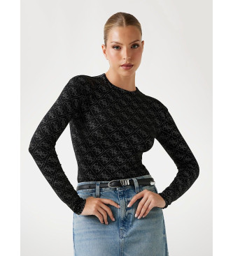 Guess para mujer. W5BP09K68D2 Bodi con logotipo 4G negro (XS), Sintético, Manga larga