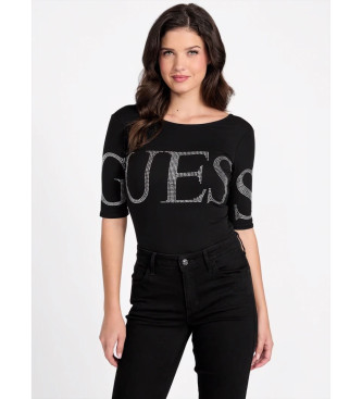 Guess para mujer. W5YP57K49A1 Body logotipo brillantes negro (S), Casual, Algodón, Manga 3/4