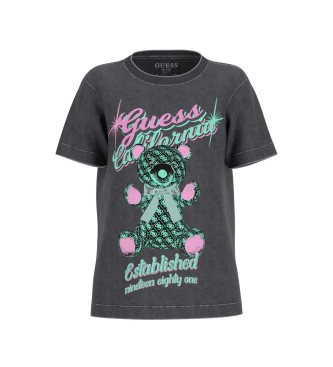 Guess para mujer. W6RI38I3Z14 Camiseta Bear negro (S), Casual, Algodón, Manga corta