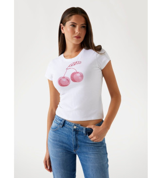 Guess para mujer. W5YI30K49A1 Camiseta con estampado frontal del logotipo blanco (XS), Casual, Algodón, Manga corta