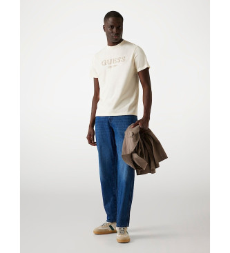 Guess para hombre. M5YI17I3Z14 Camiseta con logotipo frontal beige (M), Casual, Sintético, Manga corta